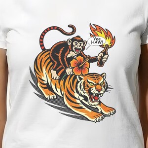 Mischief Maker Tiger Monkey Graphic Tee Shirt (100% Cotton)