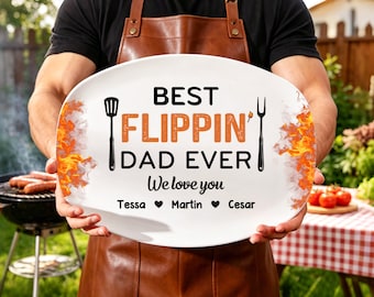 Best Flippin’ Dad Ever,Personalized Serving Tray Platter,Father's Day Gift From Kids,BBQ Lover Gift For Dad,Grill Master Daddy Birthday Gift