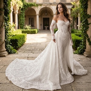 chinese dress ladies Luxury Mermaid Wedding Gown With Long Sleeves