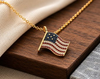 Día del Padre, Regalo para papá, Collar con la bandera estadounidense para hombre, Colgante de la bandera de EE. UU. en oro, Joyería para el 250 aniversario
