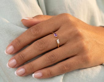 Gold Velmeil toi et moi Ring, personalisiertes minimalistisches Geschenk, oben offener Birthstone Ring, Sterling Silber Benutzerdefinierte Edelstein Ring, Zwei Stein Ring