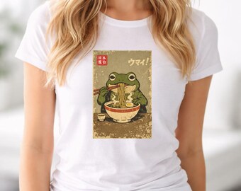 Frog Eating Ramen Tee | Vintage Japanese Noodle Art | K439