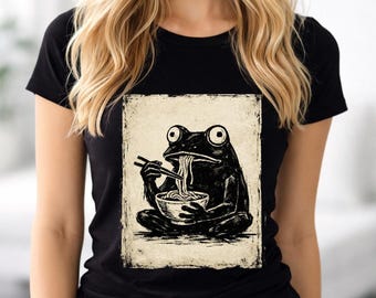 Ramen Frog Illustration Tee | Cute Kawaii Noodle Bowl Shirt
