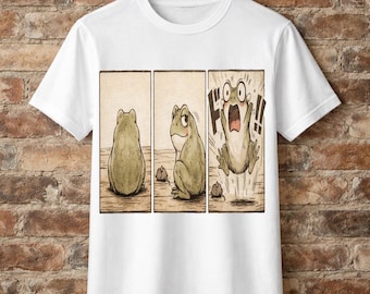 Surprised Frog Triptych T-Shirt | Cute Frog Comic Tee | Manga Style Frog Shirt | Japanese Style Comic Shirt | K505