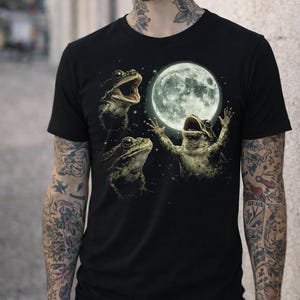 Frog Moon Shirt | Cottagecore Frog Tee | Aesthetic Nature Shirt | Moonlight Frog Graphic Tee | Cute Amphibian Shirt | Dark Academia | K553 image 1