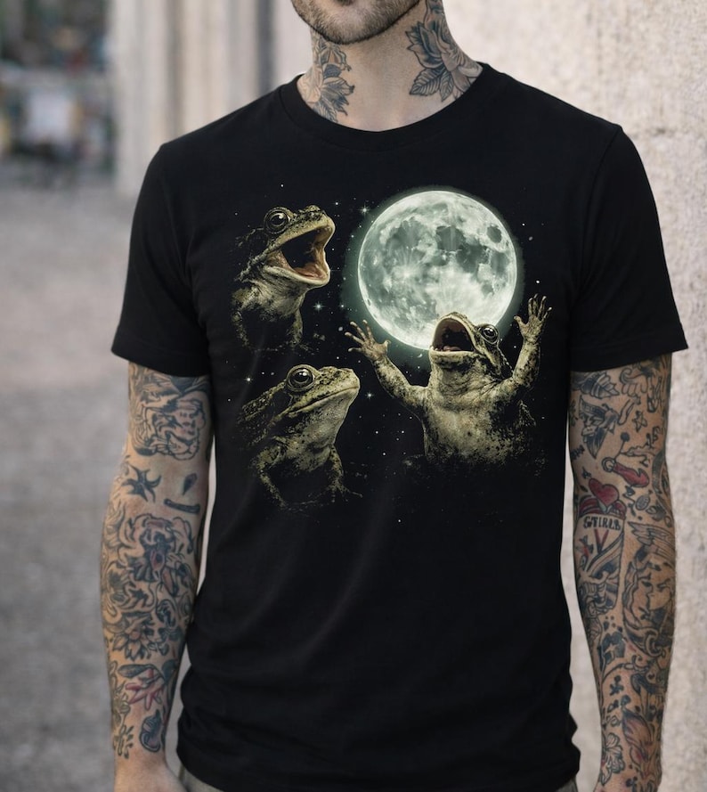 Frog Moon Shirt | Cottagecore Frog Tee | Aesthetic Nature Shirt | Moonlight Frog Graphic Tee | Cute Amphibian Shirt | Dark Academia | K553 image 1
