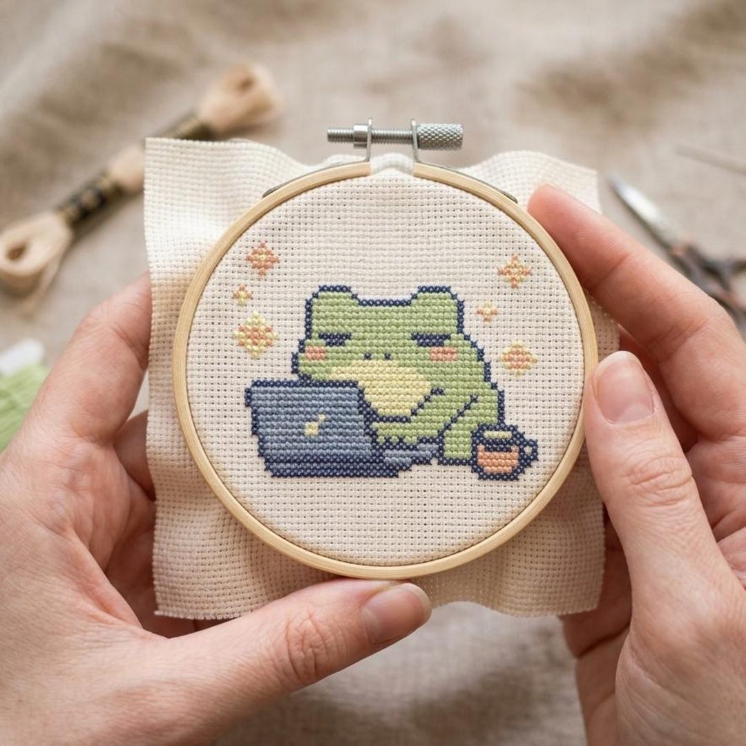 Just One More Task Frog Cross Stitch Pattern PDF, 48x36 Stitches ...