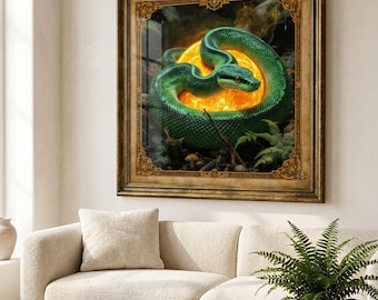 Mystic Green Snake Poster, Celestial Orb Art Print, Witchy Serpent Wall Decor (Digital Download)