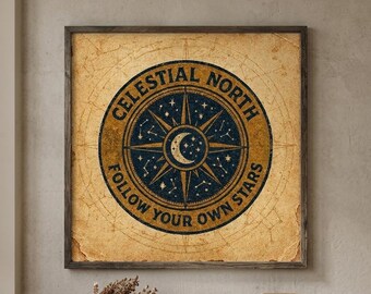 Celestial North Vintage Compass Art, Mystical Constellation Poster (Digital Download)