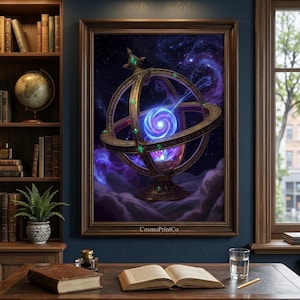 Celestial Armillary Sphere Art, Mystic Galaxy Print, Dark Academia Poster (Digital Download)