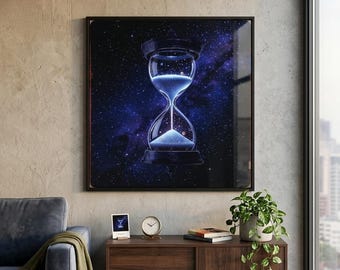 Cosmic Hourglass Wall Art, Galaxy Space Print, Surreal Nebula Decor (Digital Download)