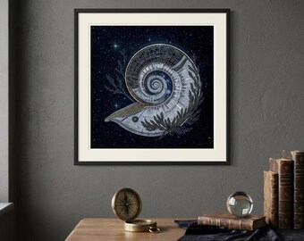 Nautilus Shell Print, Celestial Sacred Geometry, Fibonacci Poster (Digital Download)