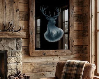 Mystical Deer Silhouette Art, Winter Forest Night Sky Print (Digital Download)