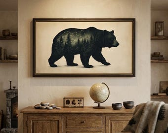 Celestial Bear Forest Print, Cosmic Ursa Major Illustration (Digital Download)