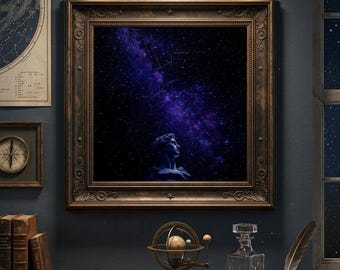 Cosmic Stoicism Bust Art, Dark Academia Galaxy Print (Digital Download)