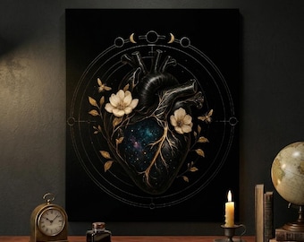 Celestial Anatomical Heart Print – Cosmic Nebula Gold Foil Wall Art (Digital Download)