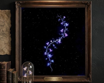 Celestial Botanical Art Print, Cosmic Floral Wall Decor (Digital Download)