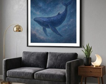 Celestial Whale Art Print, Zodiac Constellation Nebula Nursery Decor (Digital Download)