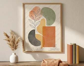 Boho Botanical Print: Mid Century Abstract Earth Tones Wall Art (Digital Download)