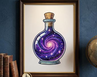 Celestial Potion Bottle PNG, Cosmic Galaxy Clipart, Mystical Watercolor Design (Digital Download)