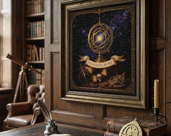 Memento Mori Armillary Sphere Print, Dark Academia Celestial Poster (Digital Download)