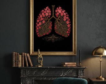 Floral Lungs Art Print, Botanical Anatomy PNG, Cherry Blossom Alchemy Design (Digital Download)
