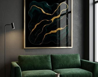 Emerald Green Gold Marble Abstract Art Print, Luxury Agate Poster (Digital Download)