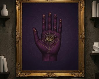 Mystic Oracle Palmistry Wall Art, Celestial Hand Fortune Telling Print (Digital Download)