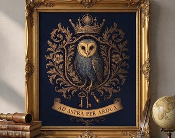 Mystical Barn Owl Heraldic Crest Print, Dark Academia Wall Art (Digital Download)