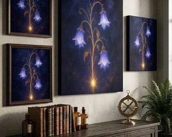 Celestial Bellflower Print, Mystic Floral Wall Art, Dark Academia Decor (Digital Download)