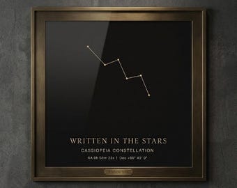 Cassiopeia Constellation Gold Star Map, Minimalist Celestial Wall Art (Digital Download)