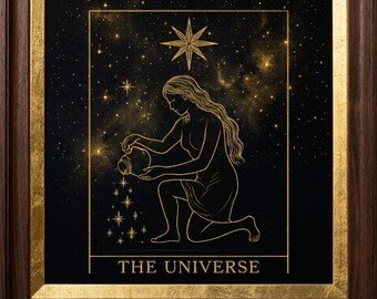 The Universe Tarot Card Wall Art: Celestial Gold Galaxy Print (Digital Download)