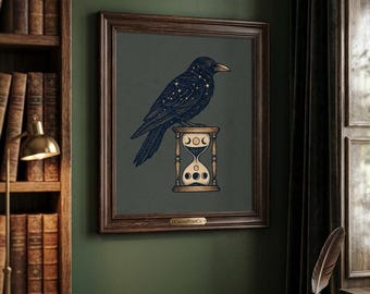 Celestial Raven Hourglass PNG Clipart, Cosmic Wall Art (Digital Download)