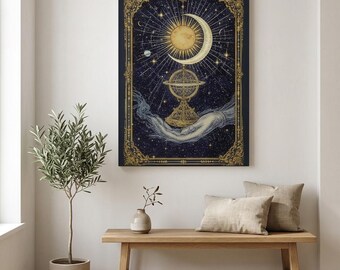 Celestial Tarot Card SVG PNG, Vintage Sun Moon Art, Astrolabe Poster (Digital Download)