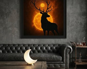 Solar Stag Wall Art, Celestial Deer Print, Cosmic System Decor (Digital Download)