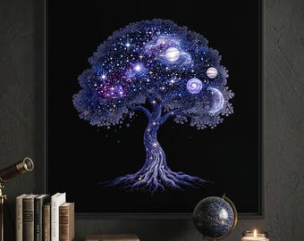 Cosmic Tree of Life PNG, Celestial Galaxy Watercolor Clipart (4500x5400px)