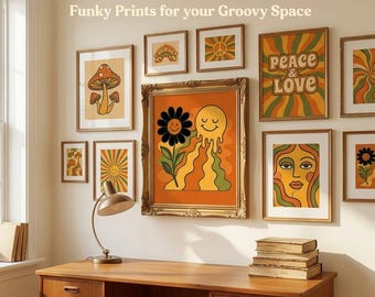 Retro Melting Smiley Face Print, 70s Psychedelic Daisy Poster (Digital Download)