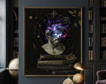Marcus Aurelius Print, Cosmic Stoicism, Dark Academia Wall Art (Digital Download)