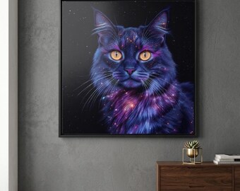 Celestial Longhair Cat Art Print, Nebula Cosmic Feline Poster (Digital Download)