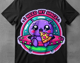 Alien Pizza UFO Sticker | Kawaii Galaxy Space Illustration (Digital Download)