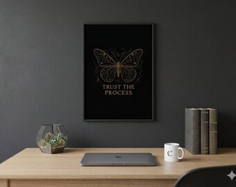 Trust The Process Butterfly Art, Celestial Gold Print, Minimalist Spiritual Poster (Digital Download)