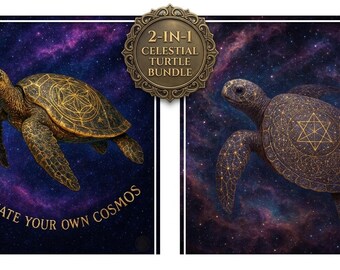 Celestial Turtle Wall Art Bundle, Sacred Geometry Galaxy Poster (Digital Download)