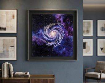 Cosmic Botany Print, Celestial Galaxy Fern Art, Mystic Nature Poster (Digital Download)