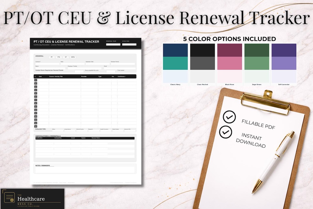 PT OT Ceu Tracker Printable | Physical Therapy Continuing Education Log ...