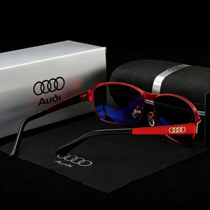 Audi Inspired Rectangular Polarized Sunglasses, Black & Gold Metal Frame, Luxury Driving Gift for Him image 5