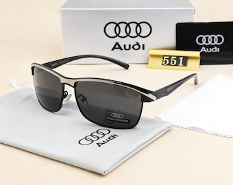 Sleek Gold Black Half-Rim Shades, Polarized Sun Protection, Perfect Gift for Audi Lover