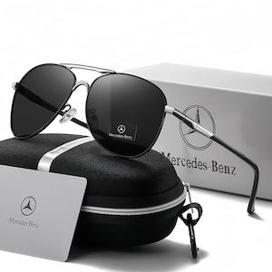 Pilot Sunglasses, Mercedes-Benz Themed, Black Gold Frame, UV Protection Driving Shades image 2