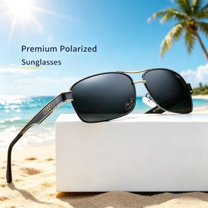 Audi Style Polarized Sunglasses, Black Gold Metal Frame, UV400 Driving Shades image 4
