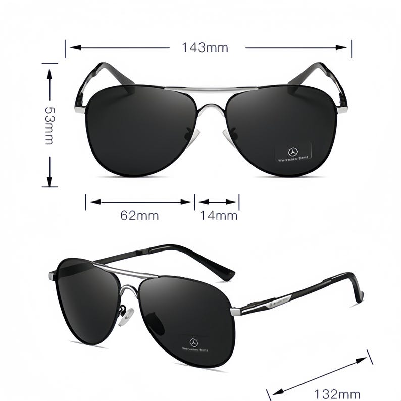 Pilot Sunglasses, Mercedes-Benz Themed, Black Gold Frame, UV Protection Driving Shades image 3