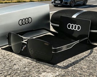Audi Style Polarized Sunglasses, Black Gold Metal Frame, UV400 Driving Shades